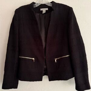 H&M Collarless Black Bouclé Blazer with Gold Zippers - US Size 12